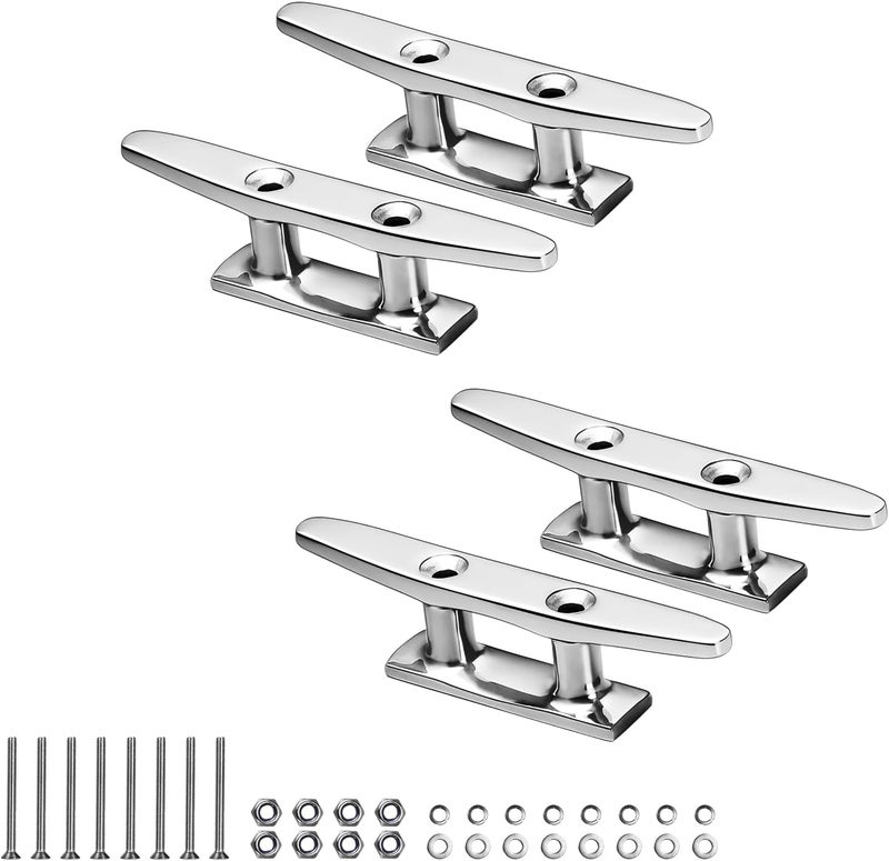 OBAKL Boat Cleats, Marine Grade 316 Stainless Steel Boat Mooring Cleat Pack of 4, Installation Accessories Included - Image 1
